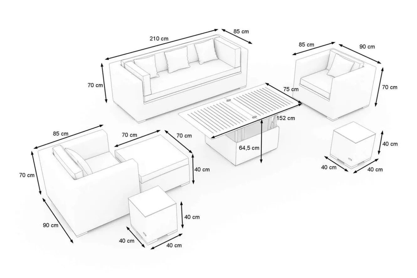 OUTFLEXX Gartenlounge, creme/weiß, schwarz, Polyrattan, für 6 Personen, inkl. Loungetisch, wasserfeste Kissenbox