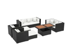 OUTFLEXX Gartenlounge, creme/weiß, schwarz, Polyrattan, für 9 Personen, inkl. Loungetisch, wasserfeste Kissenbox
