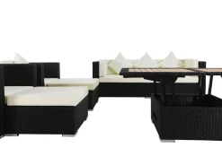OUTFLEXX Gartenlounge, creme/weiß, schwarz, Polyrattan, für 9 Personen, inkl. Loungetisch, wasserfeste Kissenbox