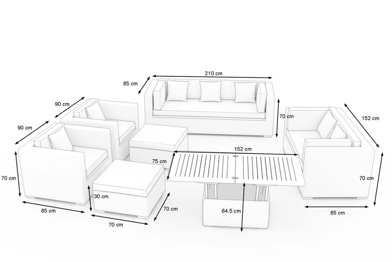 OUTFLEXX Gartenlounge, creme/weiß, schwarz, Polyrattan, für 9 Personen, inkl. Loungetisch, wasserfeste Kissenbox