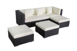 OUTFLEXX Gartenlounge, creme/weiß, schwarz, Polyrattan, 5 Personen, wasserfeste Kissenbox, inkl. Loungetisch