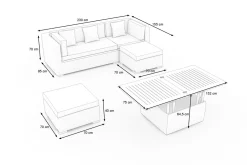 OUTFLEXX Gartenlounge, creme/weiß, schwarz, Polyrattan, 5 Personen, wasserfeste Kissenbox, inkl. Loungetisch