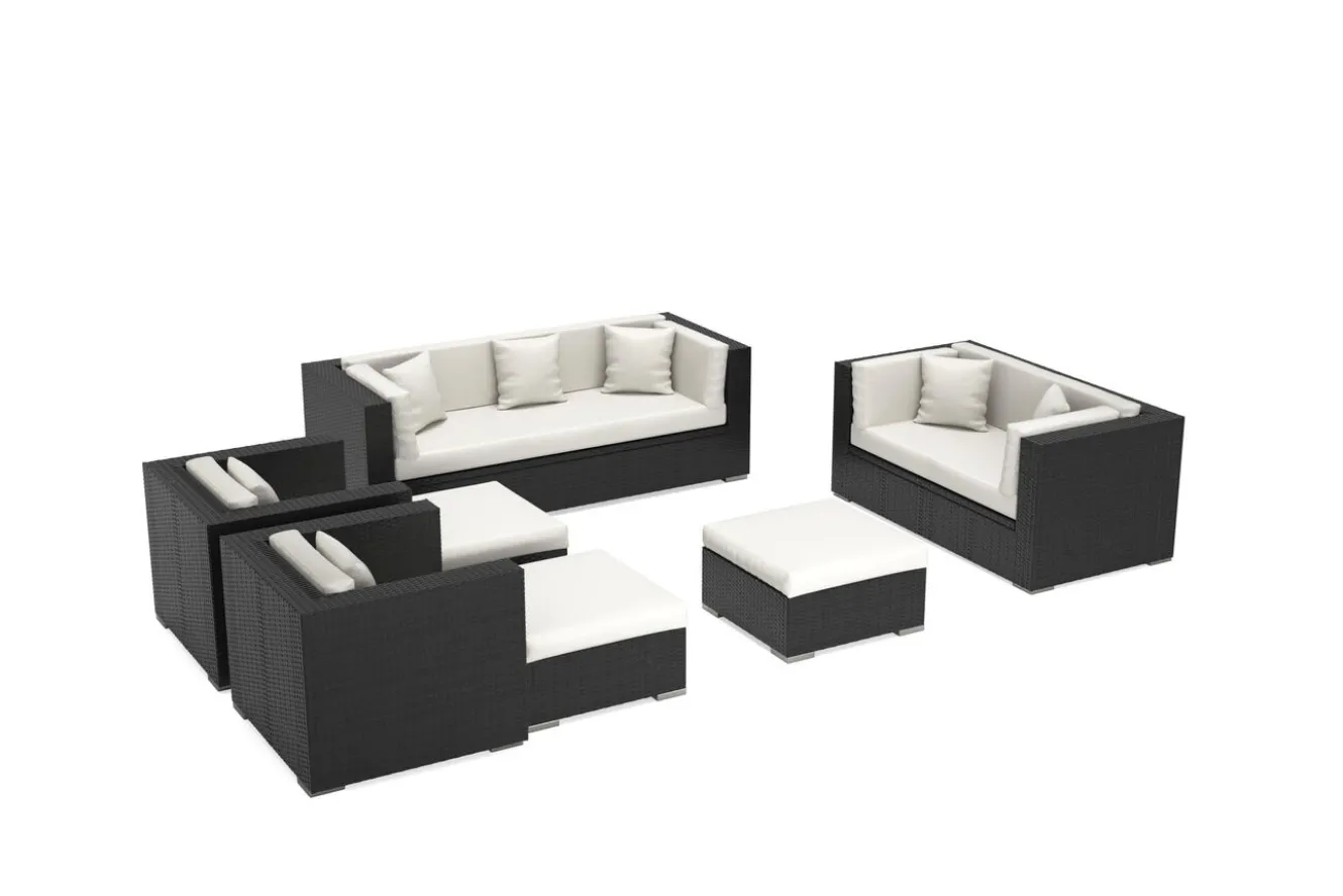 OUTFLEXX Gartenlounge, creme/weiß, creme/weiß, schwarz, Polyrattan, für 9, inkl. Kaffeetisch, wasserfeste Kissenbox Personen