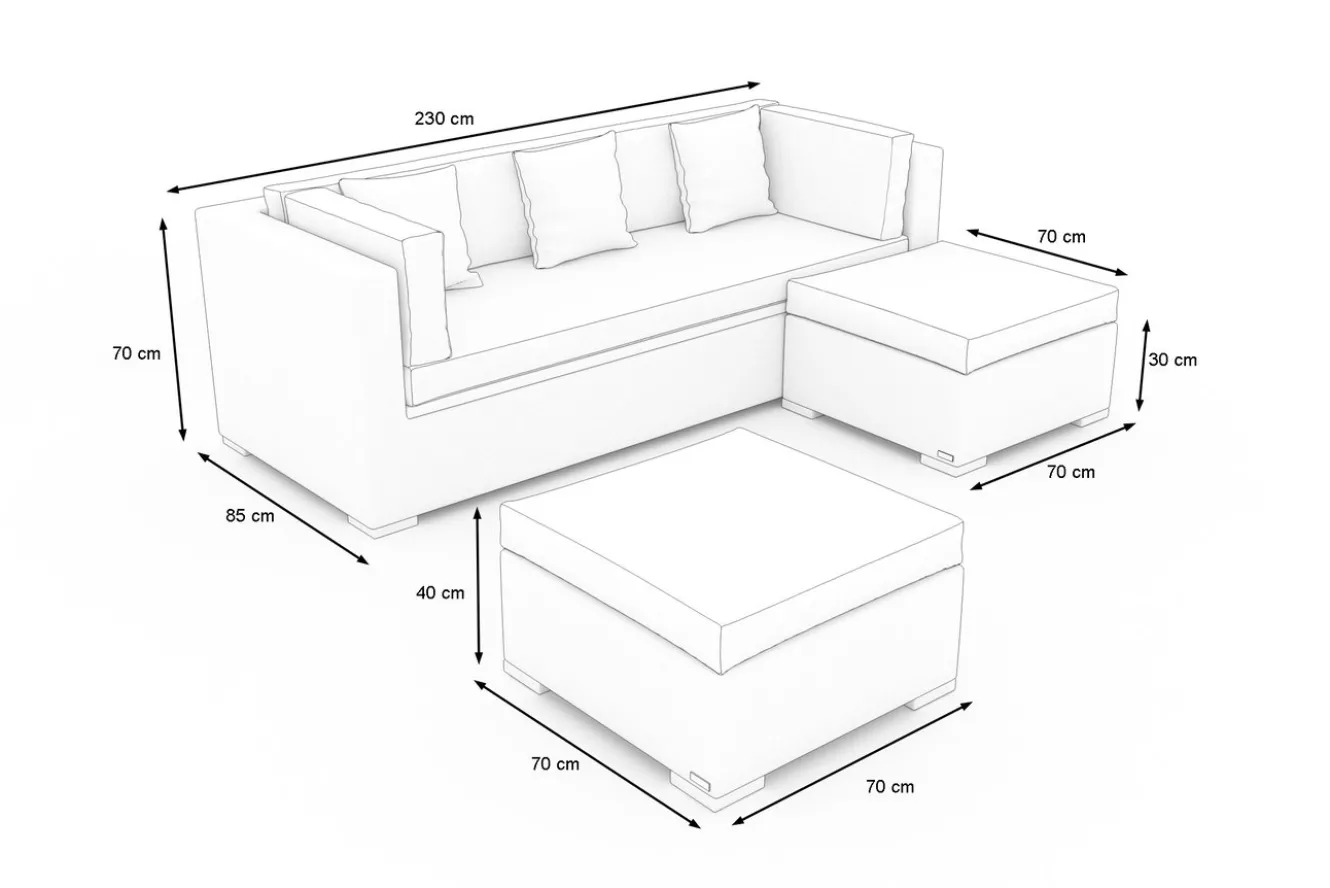 OUTFLEXX Gartenlounge, creme/weiß, schwarz, Polyrattan, 5 Personen, wasserfeste Kissenbox