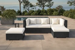 OUTFLEXX Gartenlounge, creme/weiß, schwarz, Polyrattan, 5 Personen, wasserfeste Kissenbox
