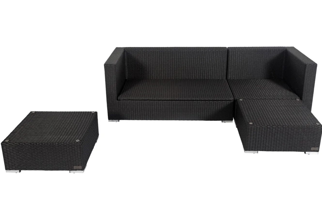 OUTFLEXX Gartenlounge, creme/weiß, schwarz, Polyrattan, 5 Personen, wasserfeste Kissenbox