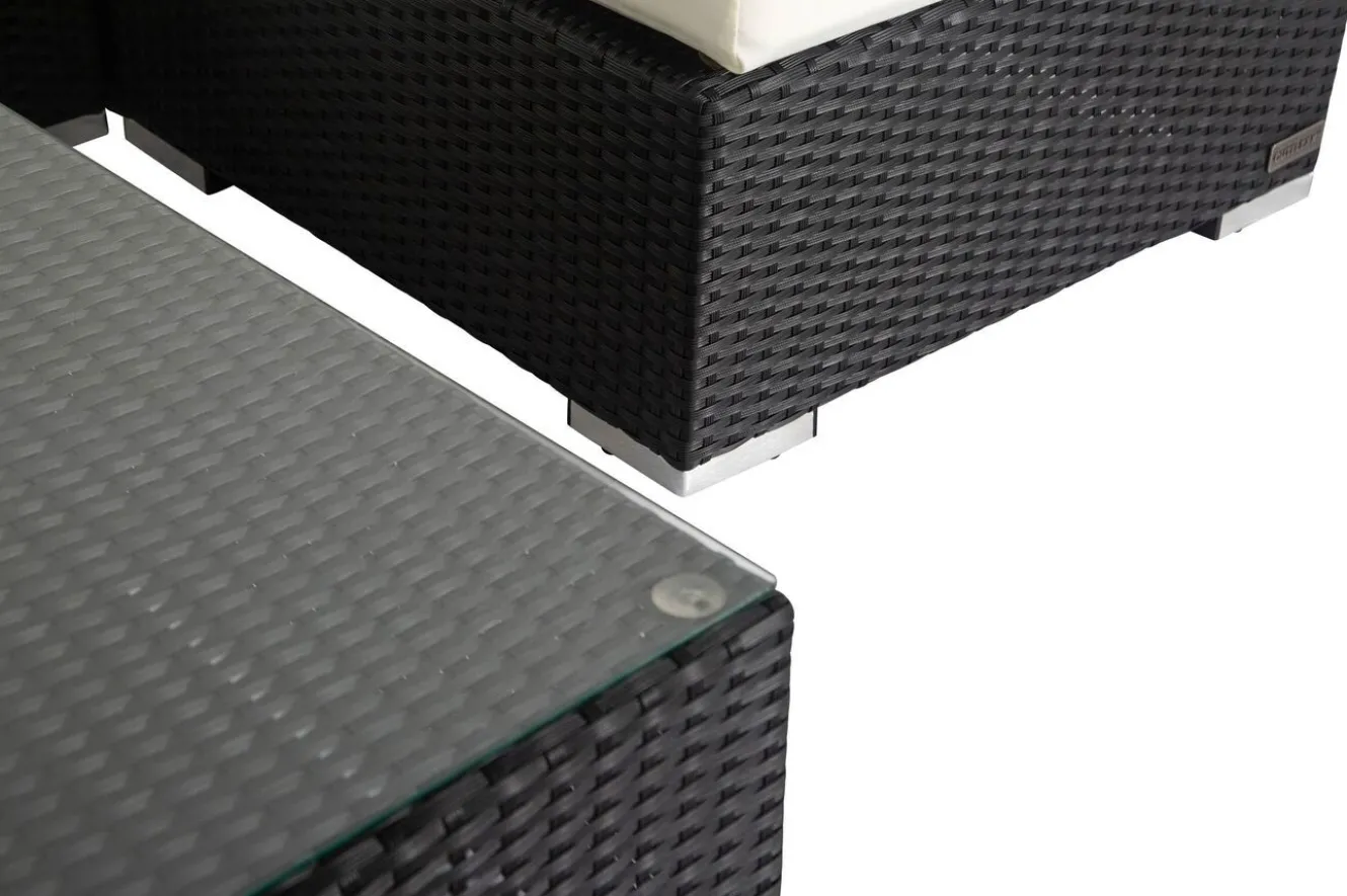 OUTFLEXX Gartenlounge, creme/weiß, schwarz, Polyrattan, 5 Personen, wasserfeste Kissenbox, inkl. Kaffeetisch