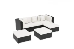 OUTFLEXX Gartenlounge, creme/weiß, schwarz, Polyrattan, 5 Personen, wasserfeste Kissenbox, inkl. Kaffeetisch