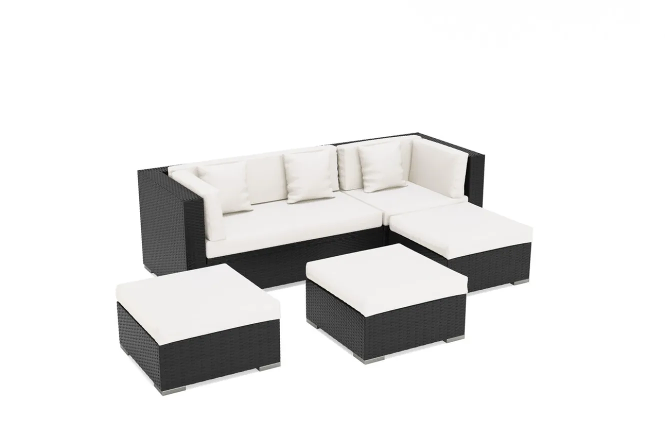 OUTFLEXX Gartenlounge, creme/weiß, schwarz, Polyrattan, 5 Personen, wasserfeste Kissenbox, inkl. Kaffeetisch
