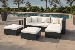 OUTFLEXX Gartenlounge, creme/weiß, schwarz, Polyrattan, 5 Personen, wasserfeste Kissenbox, inkl. Kaffeetisch