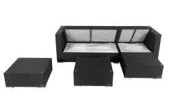 OUTFLEXX Gartenlounge, creme/weiß, schwarz, Polyrattan, 5 Personen, wasserfeste Kissenbox, inkl. Kaffeetisch