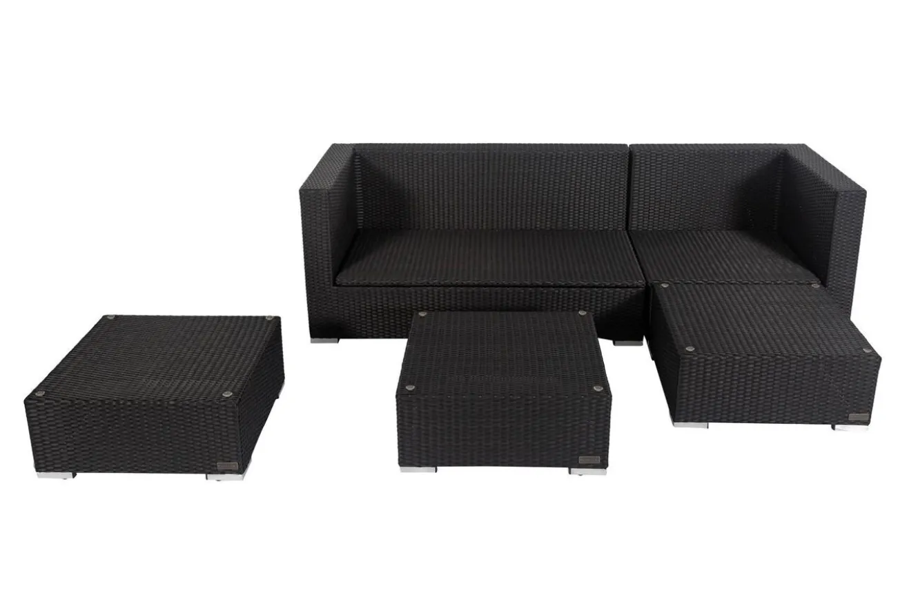 OUTFLEXX Gartenlounge, creme/weiß, schwarz, Polyrattan, 5 Personen, wasserfeste Kissenbox, inkl. Kaffeetisch