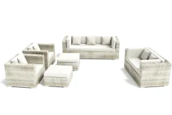 OUTFLEXX Gartenlounge für 7 Personen, desert-beige, Alu/Polyrattan, modular verstellbar, mit Kissenboxfunktion