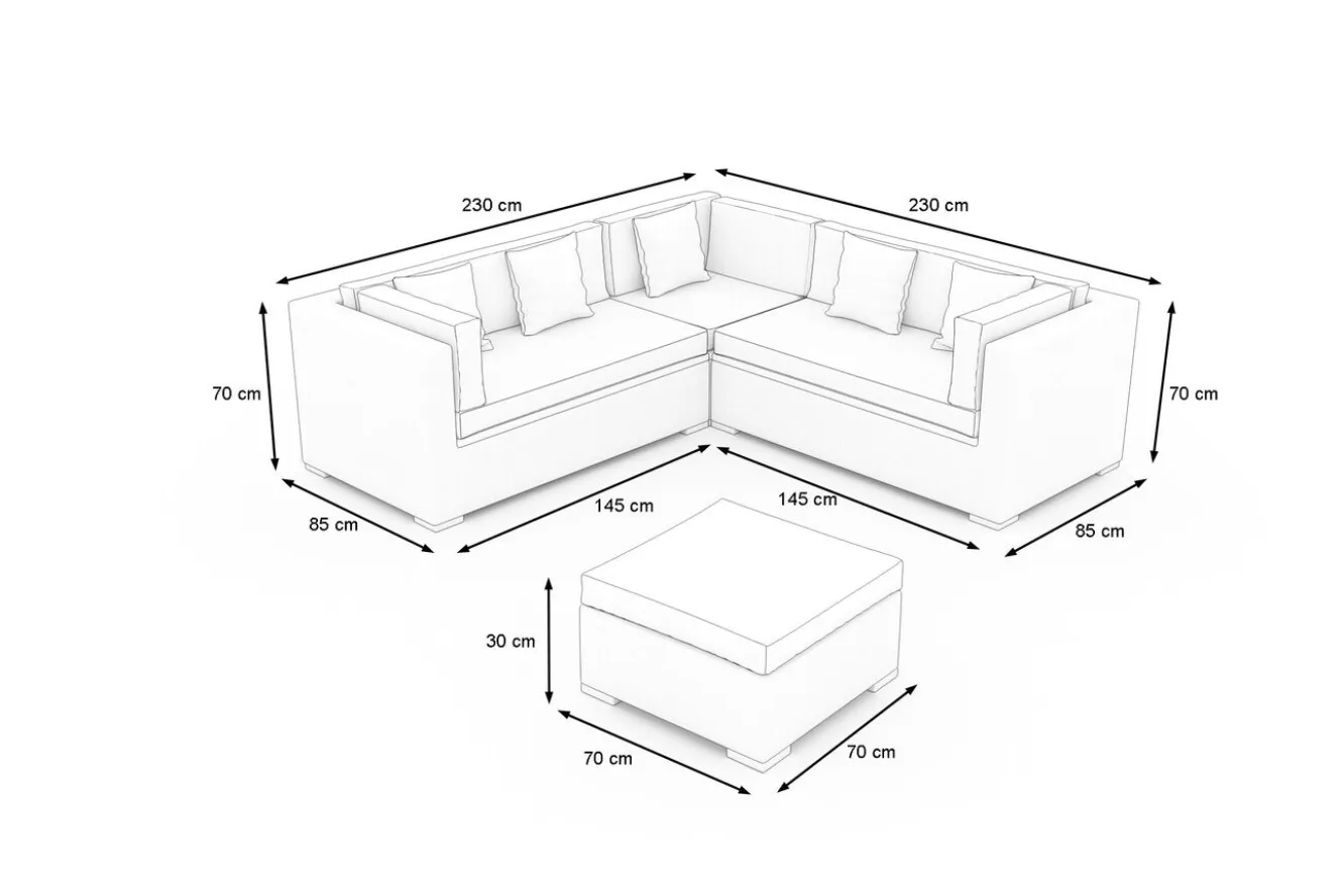 OUTFLEXX Gartenlounge für 5 Personen, 4-teilig, desert-beige, Polyrattan, modular verstellbar, mit Kissenboxfunktion