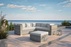 OUTFLEXX Gartenlounge für 5 Personen, 4-teilig, desert-beige, Polyrattan, modular verstellbar, mit Kissenboxfunktion