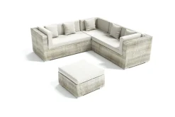 OUTFLEXX Gartenlounge für 5 Personen, 4-teilig, desert-beige, Polyrattan, modular verstellbar, mit Kissenboxfunktion