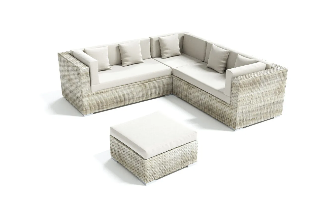 OUTFLEXX Gartenlounge für 5 Personen, 4-teilig, desert-beige, Polyrattan, modular verstellbar, mit Kissenboxfunktion