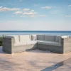 OUTFLEXX Gartenlounge für 5 Personen, beige, Alu/Polyrattan, Eck- und Mittelmodule, modular verstellbar, mit Kissenboxfunktion