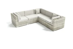 OUTFLEXX Gartenlounge für 5 Personen, beige, Alu/Polyrattan, Eck- und Mittelmodule, modular verstellbar, mit Kissenboxfunktion
