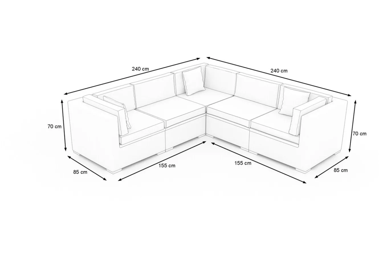 OUTFLEXX Gartenlounge für 5 Personen, beige, Alu/Polyrattan, Eck- und Mittelmodule, modular verstellbar, mit Kissenboxfunktion