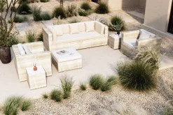 OUTFLEXX Gartenlounge für 5 Personen, dessert-beige, Alu/Polyrattan, modular verstellbar, mit Kissenboxfunktion