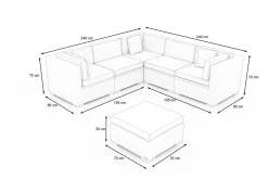 OUTFLEXX Gartenlounge für 5 Personen, 6-teilig, desert-beige, Alu/Polyrattan, mit Kissenboxfunktion, modular verstellbar
