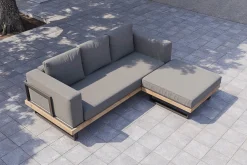 OUTFLEXX Gartenlounge für 3–4 Personen, Alu/Olefin/Akazie, gepolstert in grau, FSC®-zertifiziertes Produkt