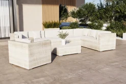OUTFLEXX Gartenlounge für 8 Personen, desert-beige, Alu/Polyrattan, modular verstellbar, mit Kissenboxfunktion