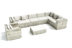 OUTFLEXX Gartenlounge für 8 Personen, desert-beige, Alu/Polyrattan, modular verstellbar, mit Kissenboxfunktion