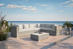 OUTFLEXX Gartenlounge für 6 Personen, desert-beige, Alu/Polyrattan, modular verstellbar, mit Kissenboxfunktion