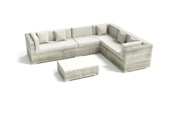 OUTFLEXX Gartenlounge für 6 Personen, desert-beige, Alu/Polyrattan, modular verstellbar, mit Kissenboxfunktion