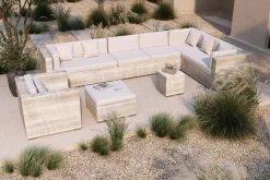 OUTFLEXX Gartenlounge für 8 Personen, desert-beige, Alu/Polyrattan, modular verstellbar, mit Kissenboxfunktion