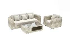 OUTFLEXX Gartenlounge für 4 Personen, beige-meliert, Alu/Polyrattan, Tisch 120 x 70 cm, langlebiges Material