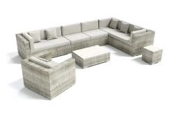 OUTFLEXX Gartenlounge für 8 Personen, desert-beige, Alu/Polyrattan, modular verstellbar, mit Kissenboxfunktion