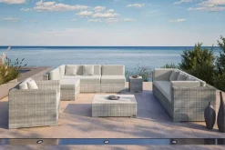 OUTFLEXX Gartenlounge für 8 Personen, desert-beige, Alu/Polyrattan, modular verstellbar, mit Kissenboxfunktion