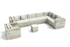 OUTFLEXX Gartenlounge für 8 Personen, desert-beige, Alu/Polyrattan. modular verstellbar, mit Kissenboxfunktion