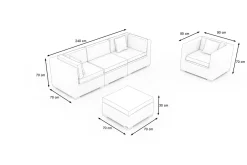 OUTFLEXX Gartenlounge für 4 Personen, beige, Alu/Polyrattan, 3-Sitzer Modul, Sessel & Hocker, mit Kissenboxfunktion