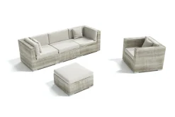 OUTFLEXX Gartenlounge für 4 Personen, beige, Alu/Polyrattan, 3-Sitzer Modul, Sessel & Hocker, mit Kissenboxfunktion