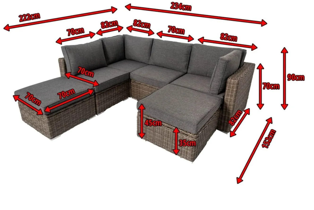 OUTFLEXX Gartenlounge, grau, Polyrattan, 6 Personen, verstellbare Sitzflächen, wasserfeste Kissenbox