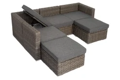 OUTFLEXX Gartenlounge, grau, Polyrattan, 6 Personen, verstellbare Sitzflächen, wasserfeste Kissenbox