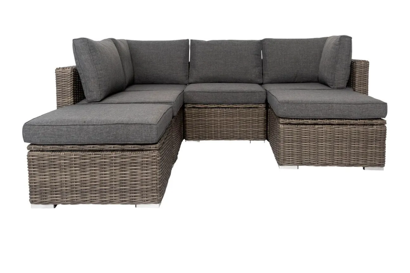 OUTFLEXX Gartenlounge, grau, Polyrattan, 6 Personen, verstellbare Sitzflächen, wasserfeste Kissenbox