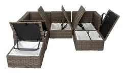 OUTFLEXX Gartenlounge, grau, Polyrattan, 6 Personen, verstellbare Sitzflächen, wasserfeste Kissenbox