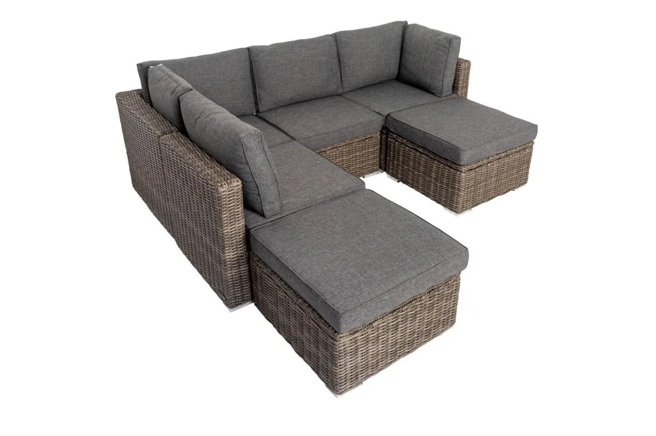 OUTFLEXX Gartenlounge, grau, Polyrattan, 6 Personen, verstellbare Sitzflächen, wasserfeste Kissenbox