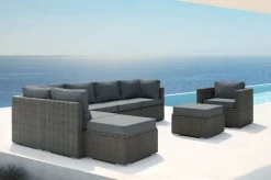OUTFLEXX Gartenlounge, grau, Polyrattan, 8Personen, mit Sessel, verstellbare Sitzflächen, wasserfeste Kissenbox