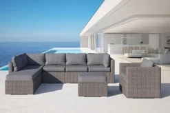 OUTFLEXX Gartenlounge, grau, Polyrattan, 8Personen, mit Sessel, verstellbare Sitzflächen, wasserfeste Kissenbox