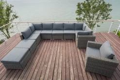 OUTFLEXX Gartenlounge, grau, Polyrattan, 10 Personen, mit Sessel, verstellbare Sitzflächen, wasserfeste Kissenbox