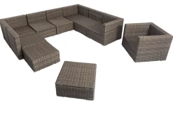 OUTFLEXX Gartenlounge, grau, Polyrattan, 10 Personen, mit Sessel, verstellbare Sitzflächen, wasserfeste Kissenbox