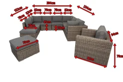 OUTFLEXX Gartenlounge, grau, Polyrattan, 10 Personen, mit Sessel, verstellbare Sitzflächen, wasserfeste Kissenbox