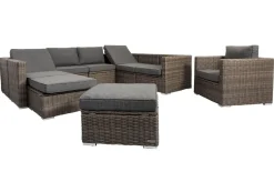 OUTFLEXX Gartenlounge, grau, Polyrattan, 10 Personen, mit Sessel, verstellbare Sitzflächen, wasserfeste Kissenbox