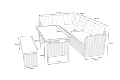 OUTFLEXX Gartenlounge, hellgrau meliert/grau, Polyrattan/Polyester, Tisch 145x79cm, 4 tlg., 7 Pers, inkl. Polster